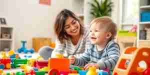 Child playing therapy with a supportive therapist nearby.